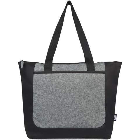 De Reclaim tote bag in twee kleuren is gemaakt van 100% GRS gerecycleerde materialen aan de buitenkant en beschikt over een voorzak met een sleuf en een rits hoofdcompartiment. Dit is een geweldig alternatief voor plastic boodschappentassen. De lengte van het handvat is 25 cm en de tas kan een gewicht van maximaal 10 kg dragen.