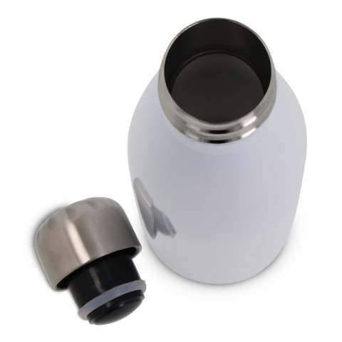 Bouteille isotherme double paroi 500ml en Inox alimentaire, 100% étanche. Double utilisation – froid et chaud pendant 24h (selon conditions). Marquage en sublimation , nominatif possible,  sur une très grande surface. Livré sous boîte cadeau. La bouteille peut être utilisée en remplacement des bouteilles en plastique. Tous nos produits sont testés et certifiés, et répondent  aux normes sociales. Peut contenir des boissons gazeuses.