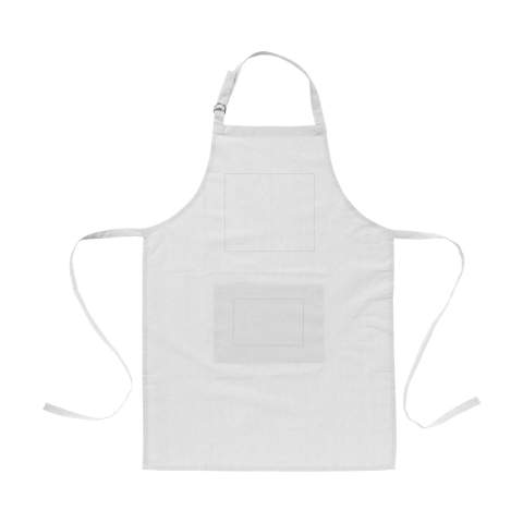 WoW! Schürze aus 100% Bio-Baumwolle (180 g/m²). Mit aufgesetzter Tasche. Das Umhängeband kann mit einer Metallschnalle eingestellt werden.