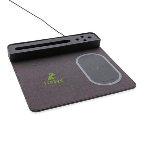 Quickly power up your smartphone by cable or any mobile device that supports wireless charging by simply setting it down on the right side of the mousepad. Sleek, slim rectangular mousepad design with anti-slip back comes with phone stand and 4 pen stands. Including 1.5m cable. Input: 5V/1A; Output 5V/1A; Wireless output: 5V/1A 5W.<br /><br />WirelessCharging: true