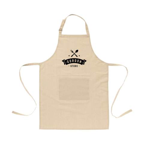 WoW! Schürze aus 100% Bio-Baumwolle (180 g/m²). Mit aufgesetzter Tasche. Das Umhängeband kann mit einer Metallschnalle eingestellt werden.