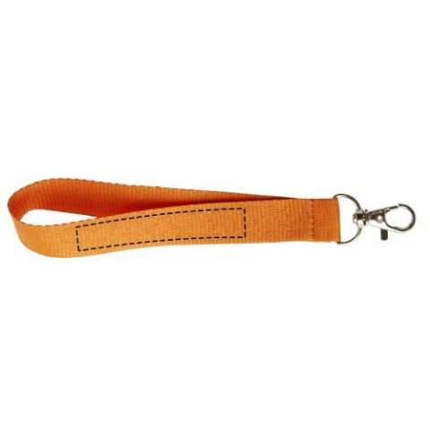 Mini lanyard which includes a metal hook for holding a name badge, ID card or keys.