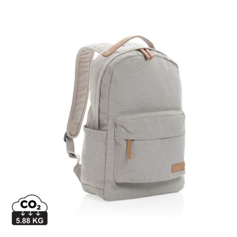This 16oz. recycled canvas backpack is a classic for everyday use . This bag features a padded 14"laptop pocket and a spacious front and back pocket to hold your other daily essentials. 2% of proceeds of each Impact product sold will be donated to Water.org. Composition 60% recycled cotton and 40% recycled polyester. Lining in 150D recycled polyester.<br /><br />FitsLaptopTabletSizeInches: 14.0<br />PVC free: true