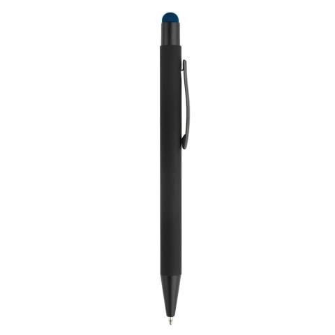 This elegant metal ball pen with black trims can be laser engraved and the logo will come out in the colour of the stylus tip. Writing colour: blue.