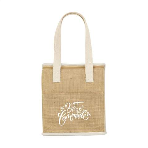 WoW! Durable shopping/cool bag made from a combination of sturdy jute and cotton material with insulated inner. This bag has a zip closure and front pocket offering extra storage space. With woven cotton handles this bag is Suitable as a shopping bag, cool bag or beach bag. Capacity approx. 8 litres.