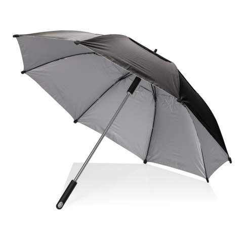 Parapluie Hurricane conçu pour résister aux conditions météorologiques difficiles, grâce à son panneau double couche de 27 pouces et à son tissu imperméable. Avec sa construction durable et ses caractéristiques pratiques, le parapluie Hurricane est un choix fiable par temps pluvieux et orageux. Ouverture et fermeture manuelles. Le parapluie offre une protection UPF50+ également. Avec le traceur AWARE™ qui valide l'utilisation authentique de matériaux recyclés. 2% des recettes de chaque produit Aware™ vendu seront reversés à Water.org. Modèle déposé®.<br /><br />UmbrellaMechanism: Ouvrir/fermer manuellement<br />IsStormproof: true