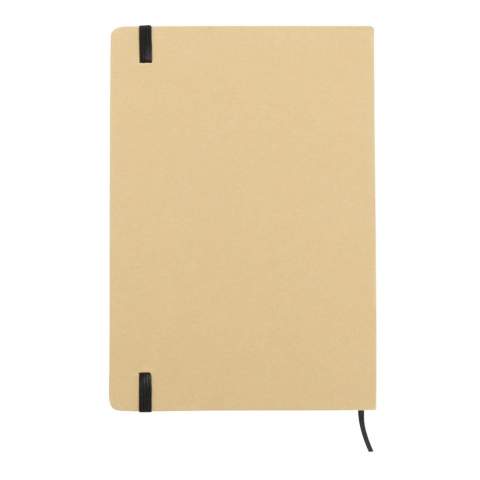 Notitieboek met kartonnen kaft, zwart leeslint en elastieken band. Voorzien van 160 gelinieerde cremekleurige 70g/m² pagina's.