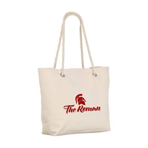 Sac de plage en toile robuste (340 g/m²). Avec charnières à cordon et fermeture éclair à l'intérieur. Capacité env. 20 litres.
