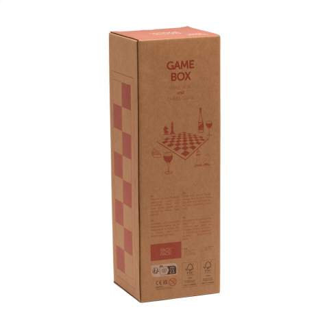 Rackpack Gamebox Chess: een wijnkist en schaakspel in één. Een cadeauverpakking voor één fles wijn. Klap de box open voor een compleet bordspel. Wordt geleverd met houten schaakstukken in een stevige, canvas opbergzak. Een compleet geschenk voor een geslaagde spelletjesavond. Rackpack: een geschenkkist met een nieuw tweede leven! • geschikt voor één fles wijn • duurzaam dennenhout, FSC®100%-gecertificeerd • wijn niet inbegrepen. Per stuk in kraft doos.