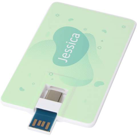 Next GEN 32GB rotatable USB that offers dual ports (Type-C and USB-A). USB 3.0 with a write speed of 9MB/s and a read speed of 20MB/s. Delivered in an envelop.