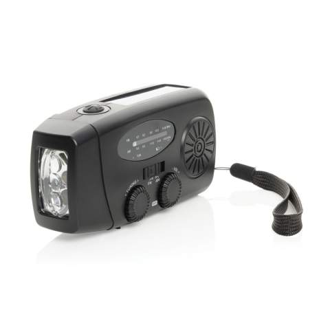Blijf voorbereid op elke situatie met de RescueWave, een veelzijdige noodradio die je verbonden en van stroom voorziet. Met AM/FM-radio, een zonnepaneel, een geïntegreerde 1W-zaklamp, een USB-uitgang en een USB-C-ingang biedt dit compacte apparaat alles wat je nodig hebt voor onverwachte momenten. De ingebouwde 1800mAh-batterij kan je telefoon opladen, zodat je altijd over cruciale energie beschikt wanneer dat het meest nodig is. Het handslingermechanisme zorgt voor betrouwbare functionaliteit: slechts 1 minuut slingeren levert 5 minuten radiogebruik of 30 minuten zaklamplicht op, waardoor het een onmisbaar hulpmiddel is voor noodsituaties. Bij volledige oplading kan de radio tot 15 uur radiouitzending of 8 uur zaklamplicht ondersteunen. Gemaakt van RCS-gecertificeerde gerecyclede materialen gerecycled ABS-plastic. RCS (Recycled Claim Standard) is een standaard die het gerecyclede materiaal in een product door de hele toeleveringsketen verifieert. Totaal gerecycled content: 38%.<br /><br />NumberOfSpeakers: 1<br />SpeakerOutputW: 2.00<br />Lightsource: LED<br />LightsourceQty: 3<br />PVC free: true