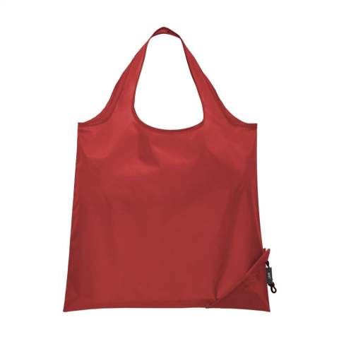 WoW! Faltbare, geräumige Einkaufstasche aus RPET-Polyester, aus recycelten PET-Flaschen. Mit doppeltem Tragegurt. Im Handumdrehen von Beutel zur Tasche und umgekehrt. Maße entfaltet: 42 x 38 cm. GRS-zertifiziert. Recyceltes Material insgesamt: 90%.