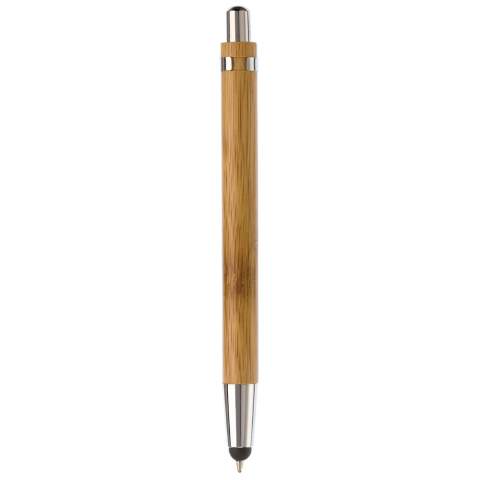 Stylo stylet en bambou avec poussoir, clip et pointe métal. Avec cartouche d'encre noire longue durée.