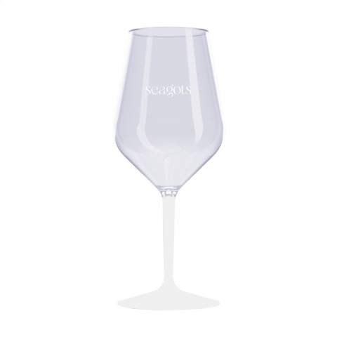 Wineglass on a high, coloured stemm, of the HappyGlass brand. Made from clear, transparent BPA-free Tritan copolyester plastic. Virtually unbreakable and lightweight. Well suited for use on (sports) events, festivals and concerts where often there is a glass ban. This quality glass is suitable for multiple use. Capacity 460 ml.