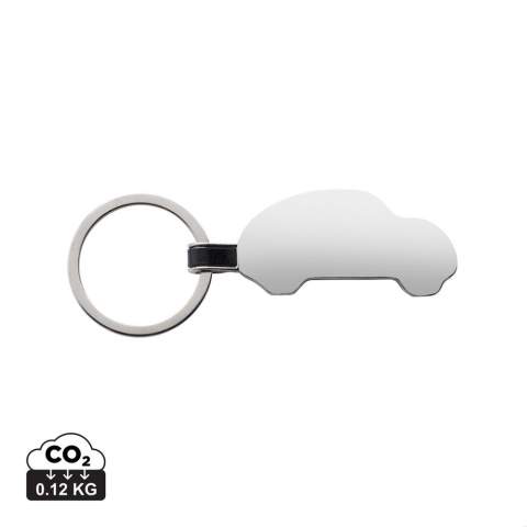 Porte-clés en forme de voiture en alliage de zinc recyclé RCS. Contenu total recyclé : 84% sur la base du poids total de l'article. La certification RCS garantit une chaîne d'approvisionnement entièrement certifiée des matériaux recyclés. Emballé dans un sachet en papier.