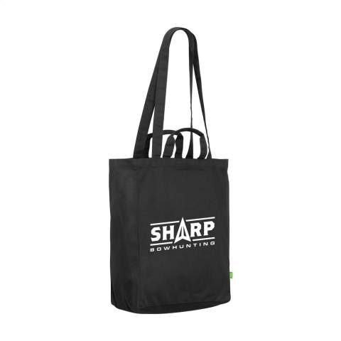 WoW! Sac à provision, robuste en toile 100% coton biologique tissé (280 g/m²). Ce sac a des anses courtes et longues et peut ainsi être porté de plusieurs manières. Ce sac a aussi un petit compartiment de rangement à l'intérieur. Idéal pour remplacer les sacs en plastique à usage unique. Certifié GOTS. Capacité env. 19 litres.