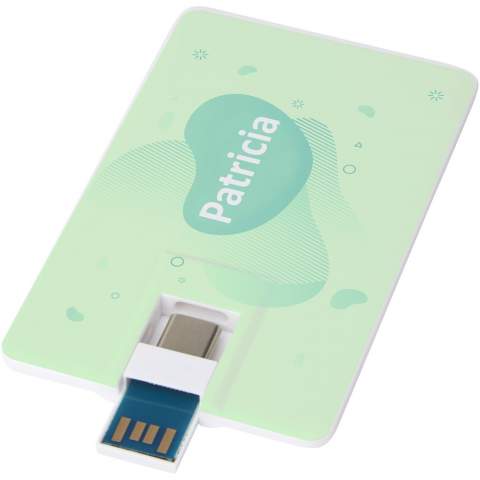 Next GEN drehbarer USB-Stick mit 64 GB und zwei Anschlüssen (Typ-C und USB-A). USB 3.0 mit einer Schreibgeschwindigkeit von 9 MB/s und einer Lesegeschwindigkeit von 20 MB/s. Wird in einem Umschlag geliefert.