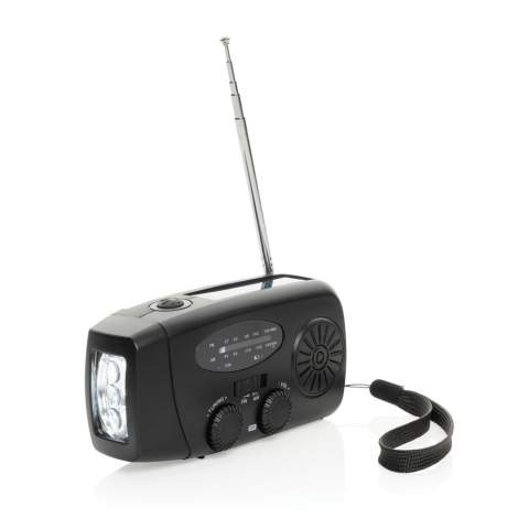 Blijf voorbereid op elke situatie met de RescueWave, een veelzijdige noodradio die je verbonden en van stroom voorziet. Met AM/FM-radio, een zonnepaneel, een geïntegreerde 1W-zaklamp, een USB-uitgang en een USB-C-ingang biedt dit compacte apparaat alles wat je nodig hebt voor onverwachte momenten. De ingebouwde 1800mAh-batterij kan je telefoon opladen, zodat je altijd over cruciale energie beschikt wanneer dat het meest nodig is. Het handslingermechanisme zorgt voor betrouwbare functionaliteit: slechts 1 minuut slingeren levert 5 minuten radiogebruik of 30 minuten zaklamplicht op, waardoor het een onmisbaar hulpmiddel is voor noodsituaties. Bij volledige oplading kan de radio tot 15 uur radiouitzending of 8 uur zaklamplicht ondersteunen. Gemaakt van RCS-gecertificeerde gerecyclede materialen gerecycled ABS-plastic. RCS (Recycled Claim Standard) is een standaard die het gerecyclede materiaal in een product door de hele toeleveringsketen verifieert. Totaal gerecycled content: 38%.<br /><br />NumberOfSpeakers: 1<br />SpeakerOutputW: 2.00<br />Lightsource: LED<br />LightsourceQty: 3<br />PVC free: true