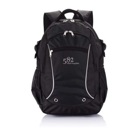 1680D and jacquard backpack. Zippered front pocket with organiser. Zippered main compartment with 15,6” padded laptop pocket. Reflective piping. Two side mesh pockets. PVC free.<br /><br />FitsLaptopTabletSizeInches: 15.6<br />PVC free: true