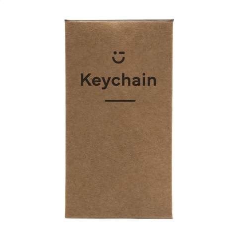 Sturdy keyring with a matte metal keychain and imitation leather tag. Each item is supplied in an individual brown cardboard envelope.