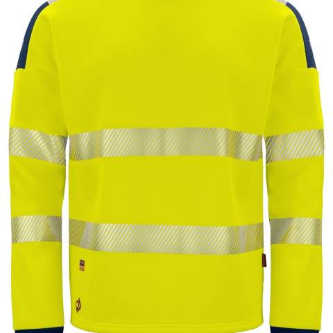• sweater met contrast aan de manchetten, schouders en kraag <br />• nauw aansluitende pasvorm <br />• gesealde en gesegmenteerde reflectiebanden met stretch van 3M, ook over de schouders<br />• aan de schouders stretch stof in softshell voor een verhoogde bewegingsvrijheid