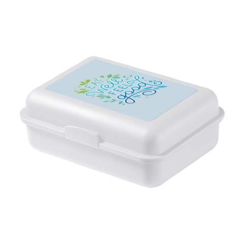 Practical, sizeable lunchbox made of sturdy bio-plastic. With handy click closure. BPA-free, Food Approved, taste neutral and 100% recyclable. Made in Germany.  The surface is ideal for a full colour iMould print (water, scratch, colour and UV resistant) of any design.
