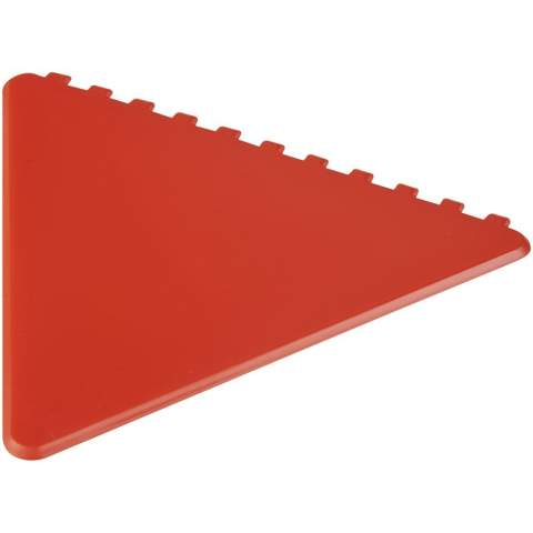 Triangular-shaped windshield scraper with a large decoration area. Each of the 3 sides can be used to remove ice from the windshield. Made in the UK from recycled plastic. The ice scraper has a speckled finish due to the nature of the recycled material.