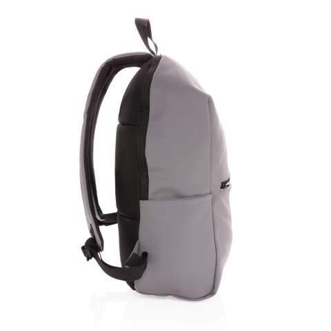 This minimalist, modern backpack made of smooth PU is fully lined and features an inner 15.6 inch laptop compartment, a spacious main compartment and 2 inner pockets and 2 pen loops. Mesh padded back and adjustable straps. Exterior 100% PU. Interior 100% 210D polyester. PVC free.<br /><br />FitsLaptopTabletSizeInches: 15.6<br />PVC free: true