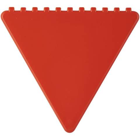 Triangular-shaped windshield scraper with a large decoration area. Each of the 3 sides can be used to remove ice from the windshield. Made in the UK from recycled plastic. The ice scraper has a speckled finish due to the nature of the recycled material.