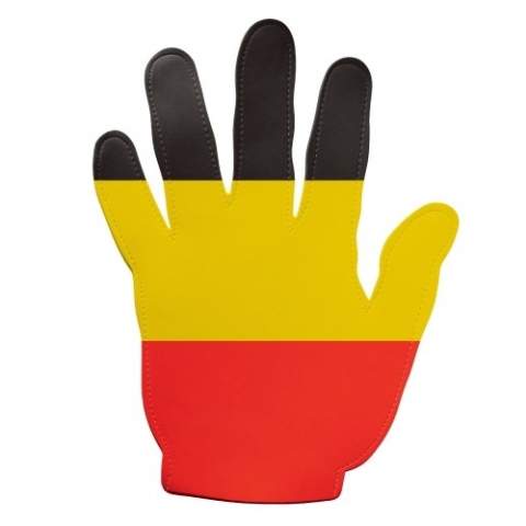Large event hand with the colours of the Belgian flag. The unique size of this hand makes sure that it will be noticed and has a large imprint space. 