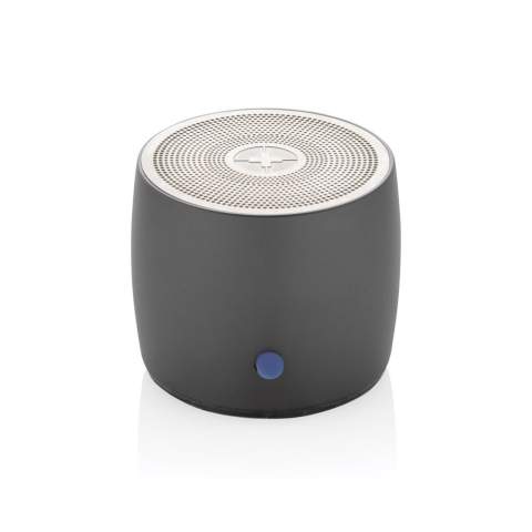 Small but powerful 3W wireless speaker made with RCS (Recycled Claim Standard) certified recycled aluminum and recycled ABS. Total recycled content: 28% based on total item weight. RCS certification ensures a completely certified supply chain of the recycled materials. Aluminum does not lose its characteristics in the recycling process and can be recycled endlessly. Including recycled type C charging cable made from RCS certified recycled TPE. Packed in FSC® mix packaging. The 500 mah battery allows a playtime up to 4 hours and can be fully re-charged in 2 hours. With BT 5.0 for smooth connection up to 10 metres. Item and accessories PVC free.<br /><br />HasBluetooth: True<br />NumberOfSpeakers: 1<br />SpeakerOutputW: 3.00<br />PVC free: true