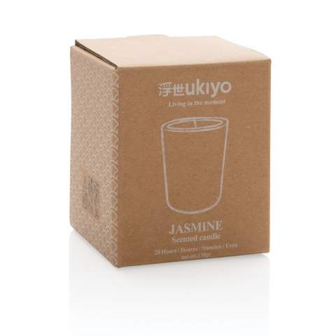 Schaffen Sie Wärme und Gemütlichkeit in Ihrem Zuhause mit dieser kleinen Jasmin-Duftkerze von Ukiyo. Die Duftkerze im eleganten Glas schafft eine ganze besondere Atmosphäre.