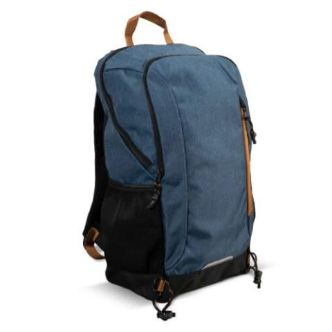 Convenient and spacious backpack made of recycled PET bottles. The padded shoulder straps with compression straps as well as the padded backpanel makes it comfortable to wear. Fitted with a laptop pocket, several zippered pockets and mesh pockets on the side, this bag holds it all. The reflective details increase visibility in the dark.