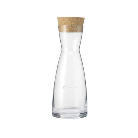Elegant, glass carafe with a cork cap. For serving water, juice or alcoholic drinks. With a large opening for adding ice cubes. Easy to clean. Capacity 1,000 ml. The cap is supplied separately.