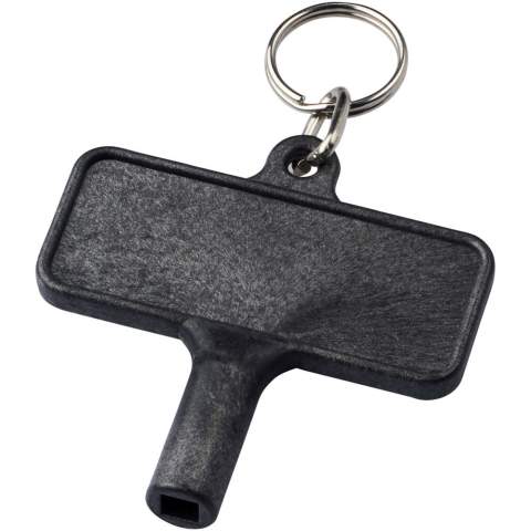 Hulpsleutel met sleutelhanger voor items zoals radiatoren, meterboxen, straatpalen. De afmetingen van de opening is een vierkante vorm met 5 mm randen.