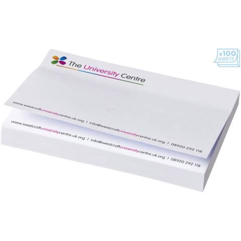 Mémo-autocollants Sticky-Mate® comprenant des feuilles auto-collantes de papier vierge de 80 g/m² en différentes couleurs. Marquage en couleurs pleines possible sur chaque feuille.Trois tailles possibles  (25/50/100 feuilles).