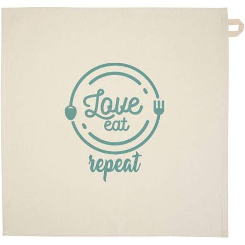 Kitchen towel crafted from 100% GRS certified 200 g/m² recycled cotton, featuring a distinctive contrasted loop. Towel size: 50 x 50 cm.