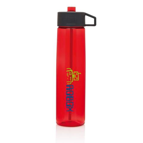 Tritan bottle with easy to use straw including carrying hook. BPA free. Capacity: 750ml.