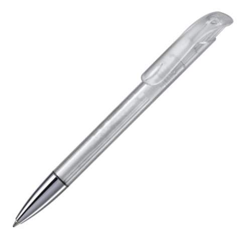 Toppoint Design-Kugelschreiber, Made in Germany. Kugelschreiber mit transparenten Gehäuse inkl. Metallspitze. Jumbo-Mine mit einer Schreibleistung von 4,5km. Minenfarbe: blau. 