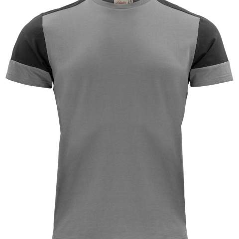 Moderne, aansluitende bicolor T-shirt met geribde nek in vier lagen en elastaan in de boord. Uitscheurbaar neklabel en afzonderlijk geweven maatlabel. Aan de binnenzijde van de linkerzijnaad werd een zakje voorzien voor het innaaien van een waschip. De stof is ringgesponnen en nabehandeld met een enzyme wash, waardoor het materiaal voorgekrompen is en zacht aanvoelt. Oeko-Tex 100 gecertificeerd.