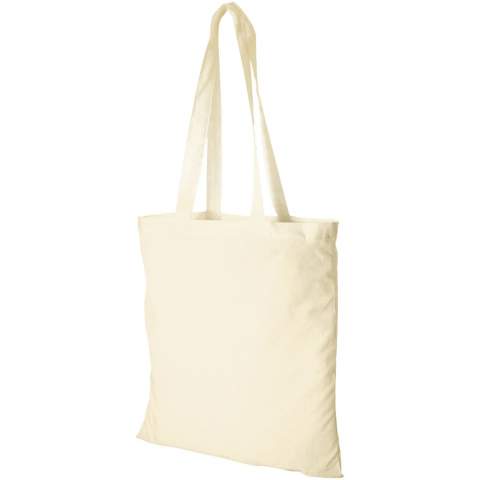 Strong and durable 180 g/m² cotton tote bag with a large main compartment and maximum visibility for any logo. The sturdy cotton material makes it suitable to carry heavier items. The handles are 30 cm long and therefore long enough to carry the bag on one shoulder. Resistance up to 5 kg weight.