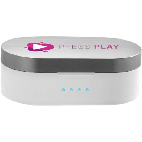 Kabellose Ohrhörer mit Bluetooth® 5.0 für eine qualitativ hochwertige Verbindung mit dem gekoppelten Gerät. Integriertes Mikrofon mit Freisprechfunktion zum Telefonieren. Zusätzliche Funktionen, die mit den Ohrhörern gesteuert werden können: Ein-/Ausschalten, Sprachassistent, Musiksteuerung, Lautstärkeregelung, Anrufe Annehmen/Abweisen/Beenden.