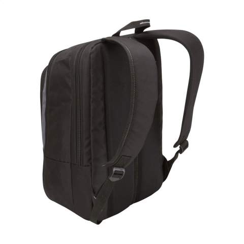 17-inch laptop backpack from the Case Logic brand. This dobby nylon bag has a practical layout. The separate laptop compartment with protective foam can be opened three-quarters, suitable for widescreen laptops with a screen size of up to 17 inches. An extra compartment offers space for books, documents and folders. The Smart Organisation compartment is useful for storing electronics, pens and other accessories. A Speed Pocket™ is included in the front of the backpack: an easily accessible place for storing valuables, travel documents and/or identity cards. With a mesh pocket, adjustable, comfortable shoulder straps and padded handle. This bag also has sturdy zips. Foam reinforcement on the back guarantees extra comfort when carrying. Capacity approx. 25 litres.