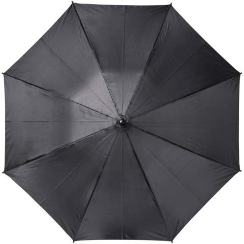 Automatically opening umbrella with a polyester canopy. It has a sturdy metal shaft, a patented high quality full fiberglass frame, offering maximum flexibility in windy conditions. Straight plastic handle, tips and top. Available in a wide variety of contemporary colours and has a large decoration area.