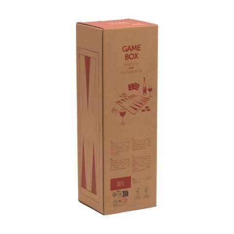 Rackpack Gamebox Backgammon: Weinkiste und Backgammonspiel in einem. Eine Geschenkverpackung für eine einzelne Flasche Wein. Wenn Sie die Box aufklappen, erhalten Sie ein komplettes Brettspiel. Wird mit Backgammon-Spielsteinen aus Holz in einer robusten Aufbewahrungstasche aus Segeltuch geliefert. Ein komplettes Geschenk für einen gelungenen Spieleabend.  Rackpack: eine Wein-Geschenkbox aus Holz mit einem neuen, zweiten Leben!  • geeignet für eine Flasche Wein • Kiefernholz, FSC®100%-zertifiziert • Wein nicht inklusive. Wird einzeln in einem Kraftkarton geliefert.