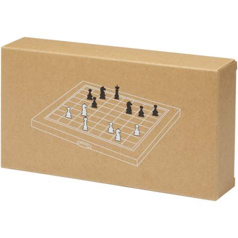 Enjoy the intellectual stimulation of chess wherever you go with the King chess set. Providing a perfect combination of portability and elegance, this set includes 32 chess pieces in brown and ivory colours that are beautifully crafted from responsibly sourced pine wood. The foldable wooden case allows for convenient storage and transportation. The sturdy metal hinges and lock ensure that the chess set always remains secure and protected. Delivered with a kraft paper gift box and an instruction manual.