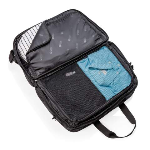 Das neue Design vereint das Beste aus beiden Welten, es enthält die Portabilität einer Reisetasche mit der Organisation und Öffnung eines Koffers. Die Tasche verfügt über eine umlaufende Öffnung mit Zugriff auf zwei Fächer und einem separaten 15.6'' Laptopfach. Auf der Rückseite befindet sich ein extra Fach für Ihre Zeitung sowie ein Reißverschlussfach mit RFID Schutz. Auf der Vorderseite befinden sich noch zwei weitere große Reißverschlusstaschen. PVC-frei.<br /><br />FitsLaptopTabletSizeInches: 15.6<br />PVC free: true
