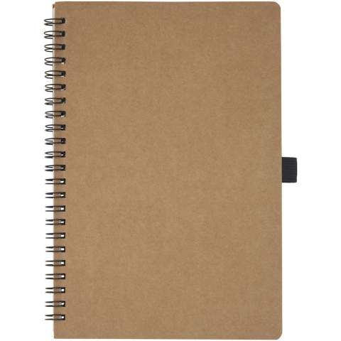 Carnet A5 à spirales avec couverture en carton recyclé et boucle pour stylo. Contient 70 feuilles lignées de 60 g/m² fabriquées en pierre. Le papier de pierre n'utilise aucun arbre et le processus de production consomme moins d’énergie que celui du papier recyclé ou de nouvelle pâte à papier. Ce papier est résistant à l’eau et aux déchirures et se caractérise par une couleur blanche naturelle (pas de blanchiment). 
