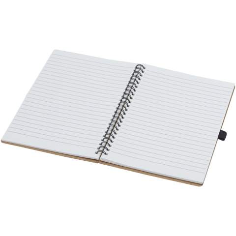Carnet A5 à spirales avec couverture en carton recyclé et boucle pour stylo. Contient 70 feuilles lignées de 60 g/m² fabriquées en pierre. Le papier de pierre n'utilise aucun arbre et le processus de production consomme moins d’énergie que celui du papier recyclé ou de nouvelle pâte à papier. Ce papier est résistant à l’eau et aux déchirures et se caractérise par une couleur blanche naturelle (pas de blanchiment). 