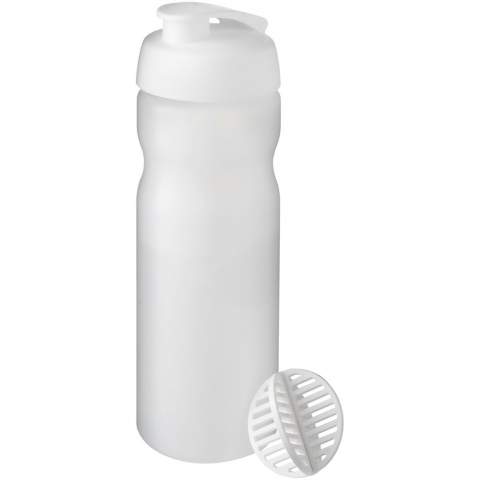 Einwandige Sportflasche mit Shaker-Ball zum problemlosen Mischen von Protein-Shakes. Ausgestattet mit einem auslaufsicheren Deckel mit Klappverschluss. Das Fassungsvermögen beträgt 650 ml. Hergestellt in Großbritannien. BPA-frei. EN12875-1 - konform und spülmaschinengeeignet.